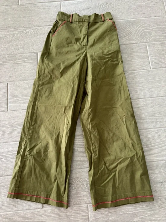 PROJECT ADAMO Profeta Pants in Olive Green w/ Orange Rick Rack Size Large VGUC - Picture 7 of 8